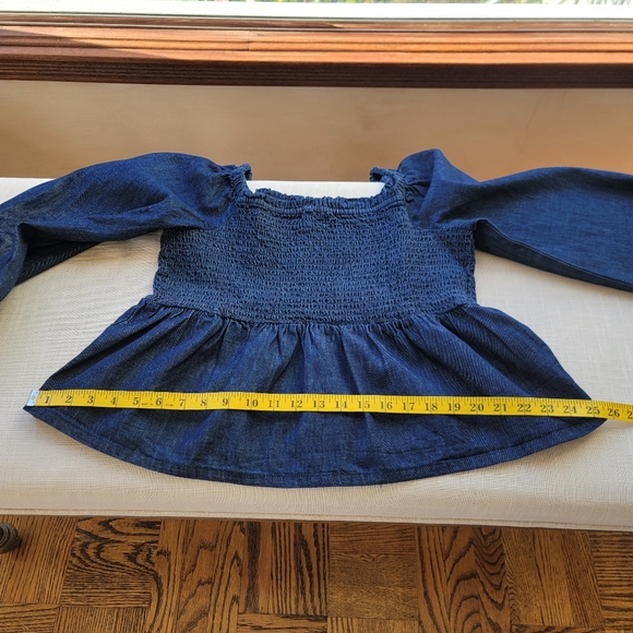 New! J. Crew sz XL X-Large Denim Chambray Smocked Puff Long Sleeve Top NWT - Picture 8 of 13